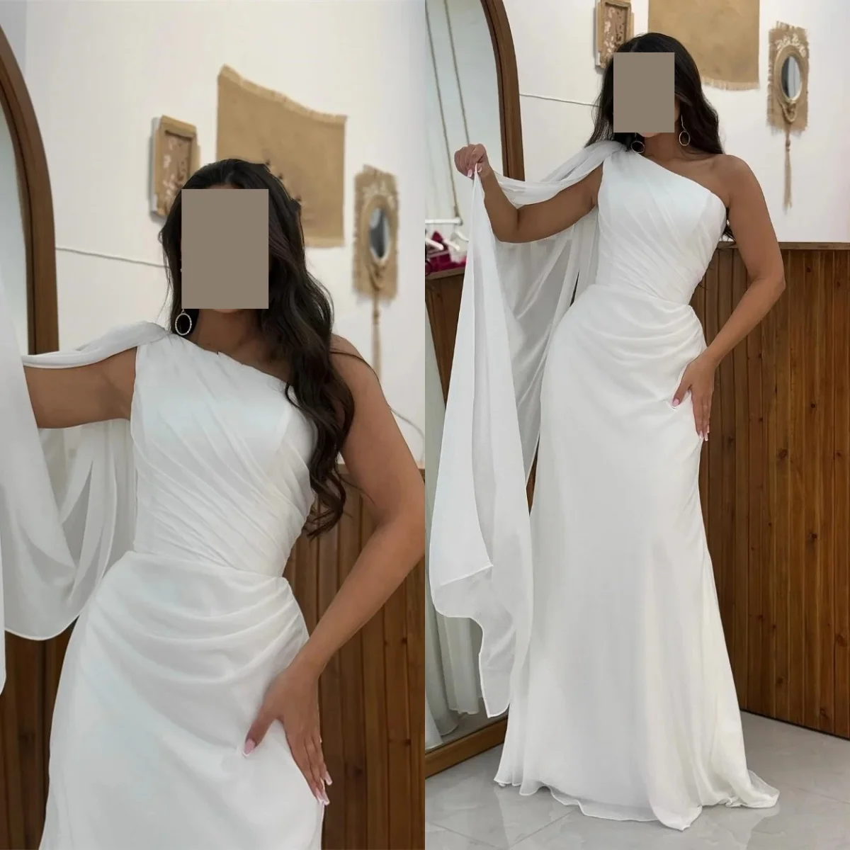 

Prom Dress Customize A-Line One-Shoulder Floor-Length Ruffle Zipper Up Dresses For Special Events Long Dresses Floor-Length Cock