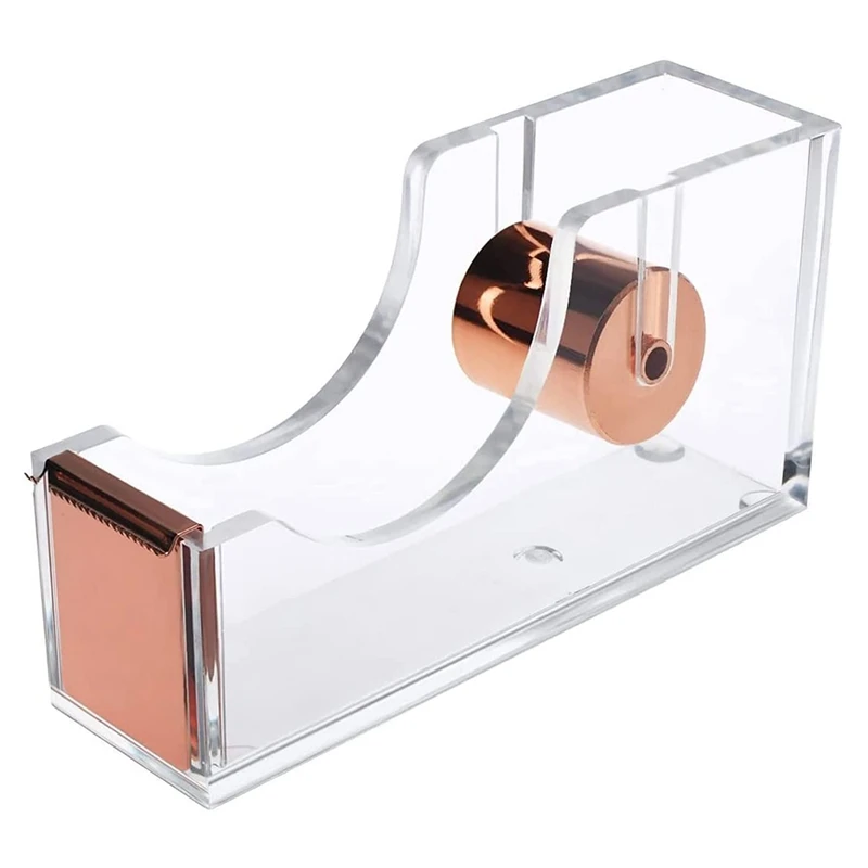 

Tape Dispenser, Desk Tape Dispenser Transparent Acrylic Tape Dispenser For School, Home And Office - Rose Gold