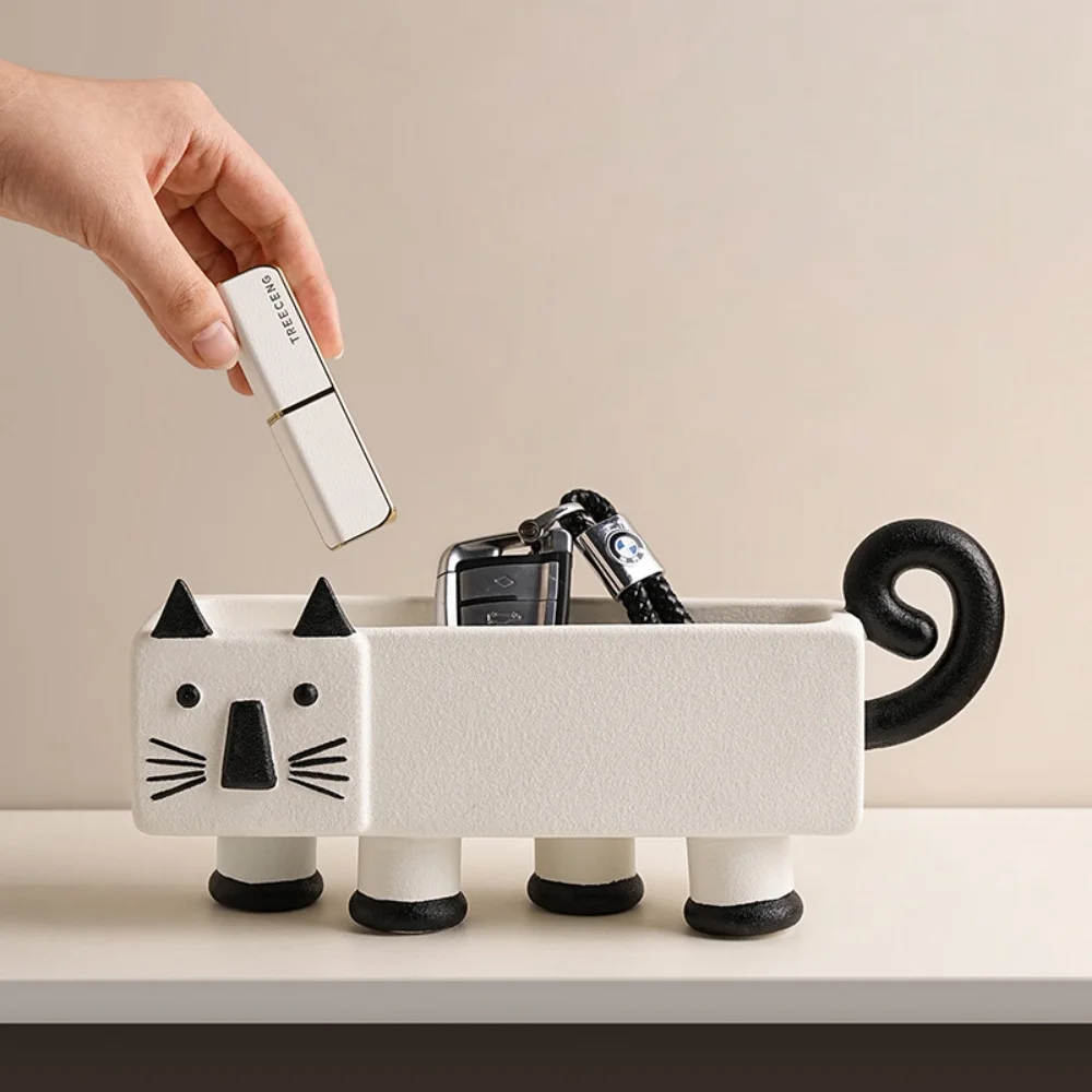 Morden Cartoon Cute Cat Shaped Small Accessory Organizer for Keys Luxury Nordic Home Decor Statue Desk Table Aesthetic