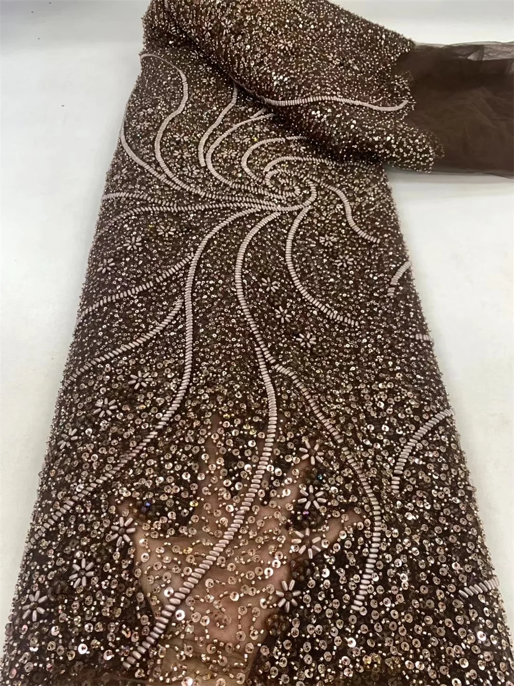 Luxury African Sequins Beaded Lace Fabric 2024 High Quality Groom Nigerian Wedding Bridal Embroidery French Tulle Fabric  A78-3