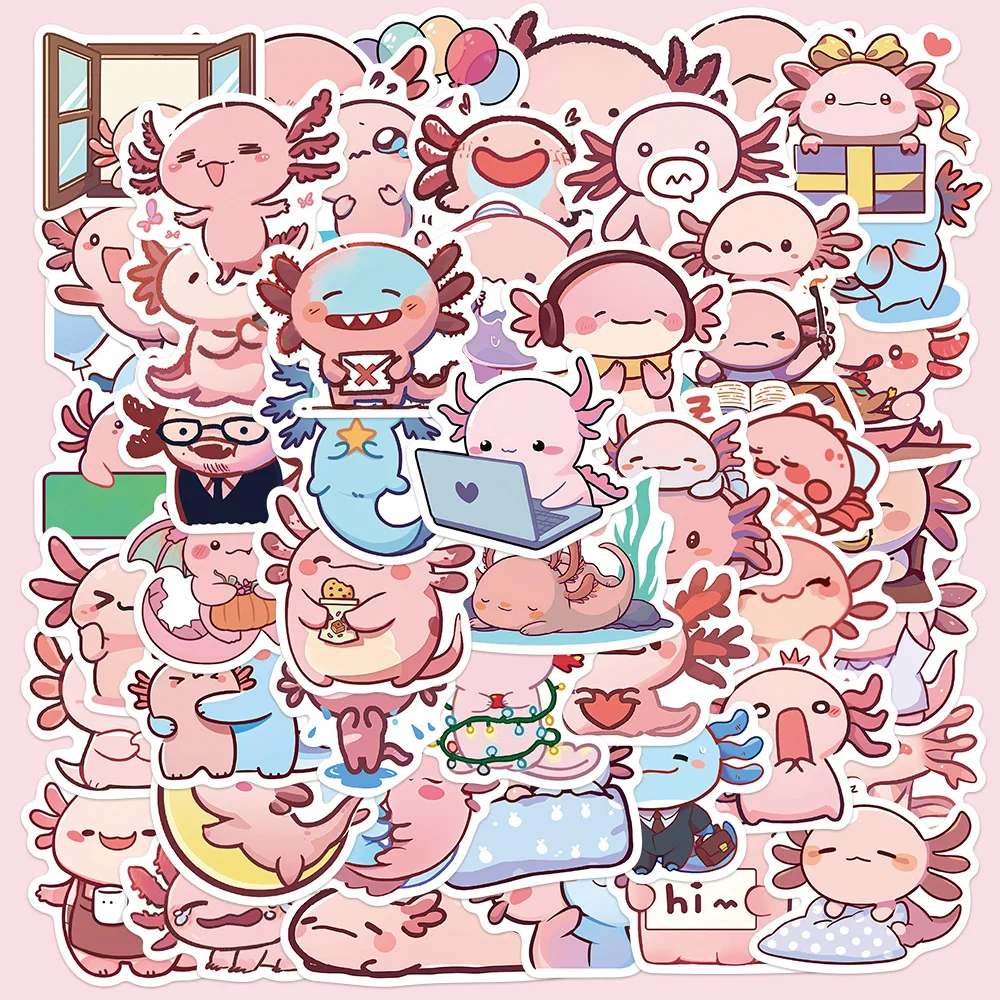 50pcs Ins Style Cartoon Pink Salamander Series Graffiti Stickers Suitable for Helmet Desktop Wall Decoration DIY Sticker Pack