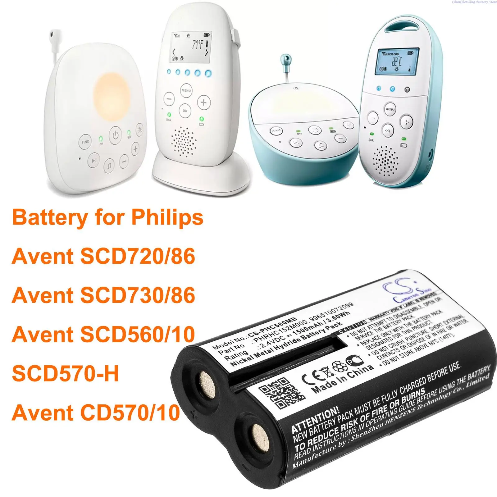 100% NEW2.4V 1500mAh BabyPhone Battery PHRHC152M000 for Philips Avent SCD720/86, SCD730/86, SCD560/10, SCD570-H, CD570/10
