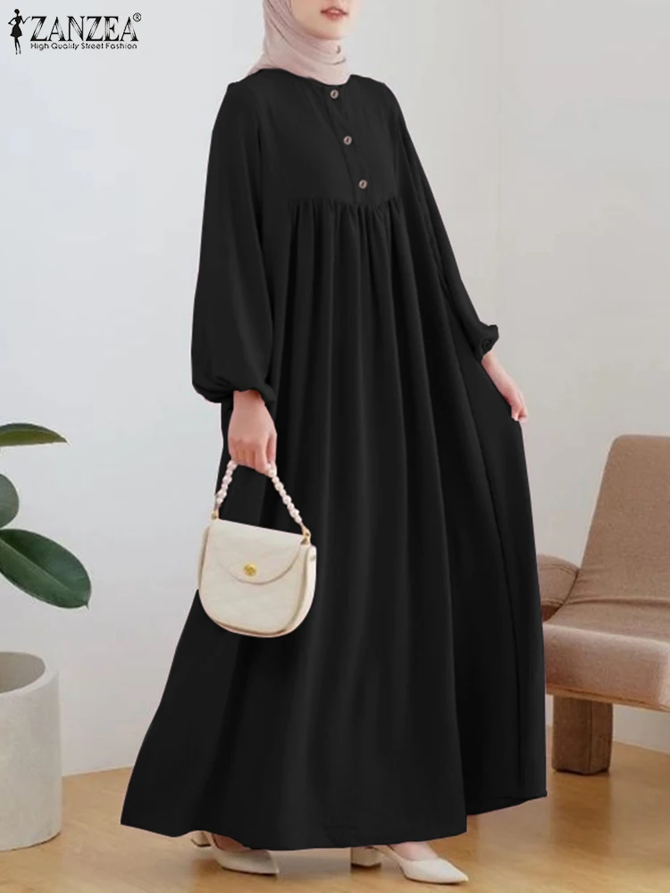 Frauen elegante langärmlige muslimische Kleid Abaya Mode Party Robe Vestidos Zanzea Isiamic Kleidung kausale lose Ramadan Sommerkleid