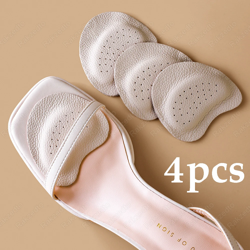 4pcs Leather Forefoot Pad for High Heels Sandals Non-Slip Metatarsal Pads Ball of Foot Cushions Pain Relief Toe Cushion Shoe Pad