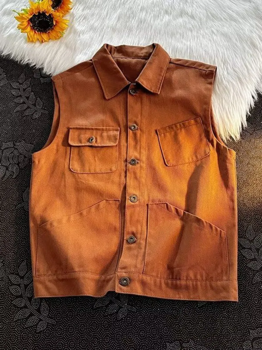 

Retro American Style Multi Pocket Cargo Vest Men's Casual Vest for Camping Outdoor
