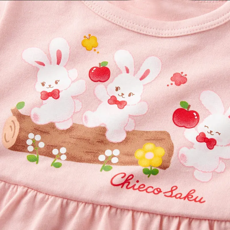 Korean Style Kids Fashion Cute Girl's Pink Bunny Print Long Sleeve Shirt  T-shirt with Letters Fall Children's Clothing 80-130