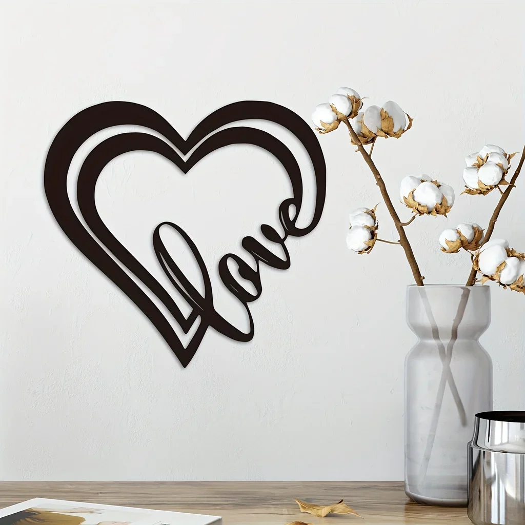

Geometric Hollow Metal Heart Wall Decor - Black Love Sign for Home, Garden, Living Room, Bedroom, Bathroom and Office Decor