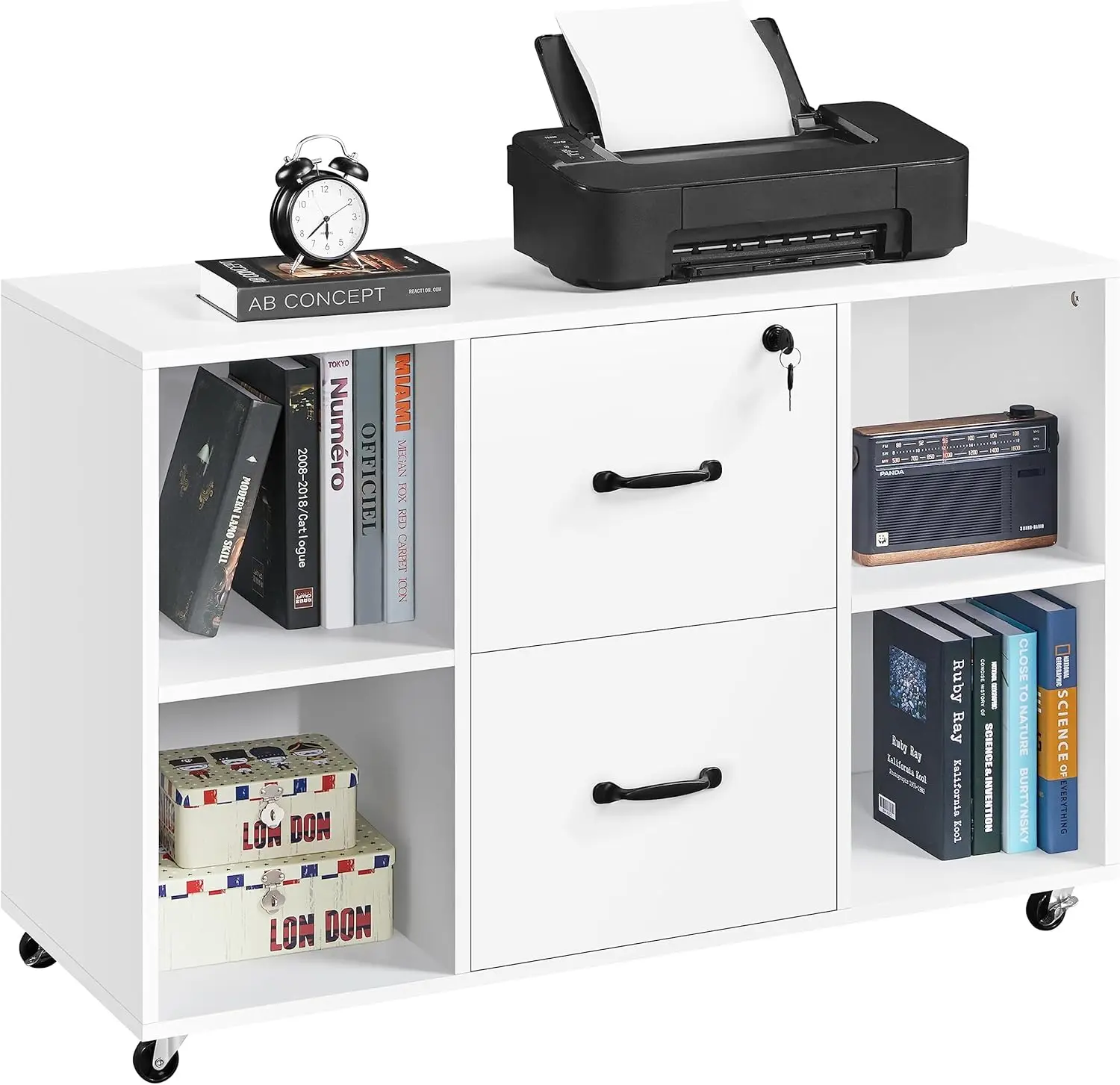 

Mobile File Cabinet with 2 Drawers & 4 Shelves, Printer Stand for Home Office, White