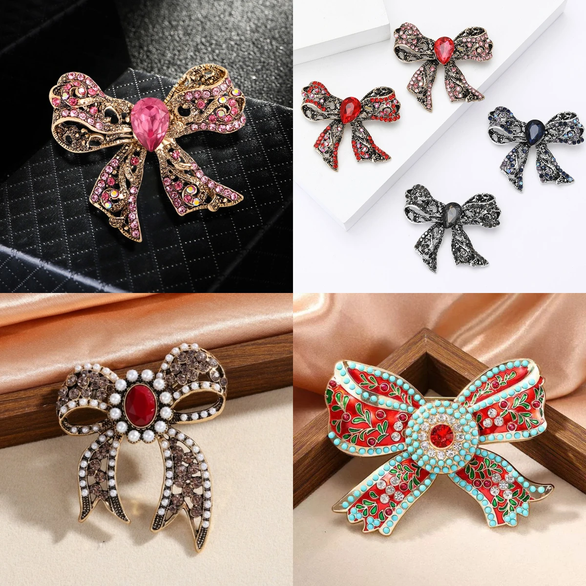 Cross border retro bow brooch, high-end, niche fashion, versatile women's coat accessories, tie brooch