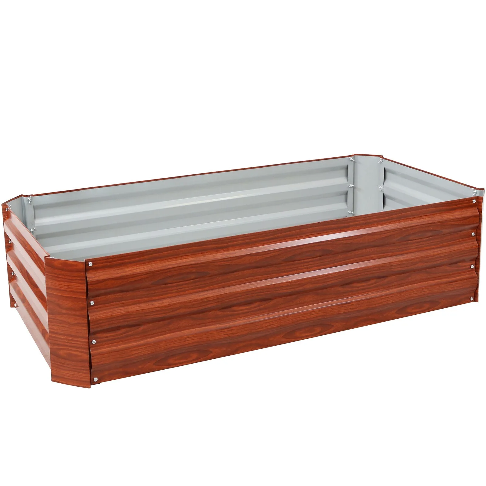 US Galvanized Steel Rectangle Raised Garden Bed - 48 in - Woodgrain by Sunnydaze