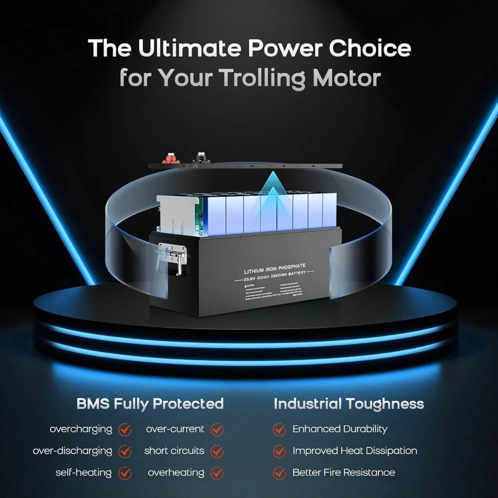 24V 100AH Lifepo4 Lithium Battery, 4000-8000 cycles Support Bluetooth, Smart BMS. for RV, Solar, Trolling Motor, Off Grid