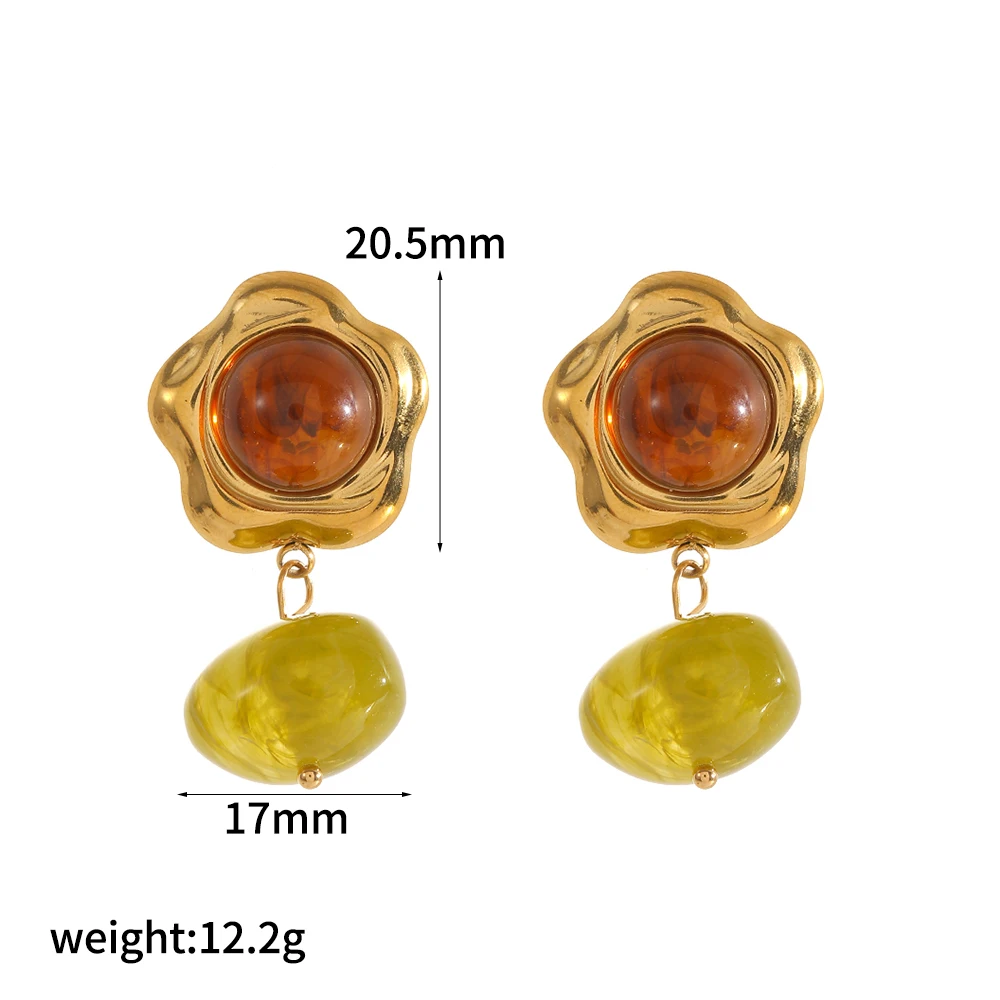 Retro-Ohrringe mit geometrischem Muster aus Kunstharz für Damen, 18 Karat vergoldete Edelstahl-Ohrringe, schlichter Modeschmuck, Geschenk für Mädchen. – Detail 8