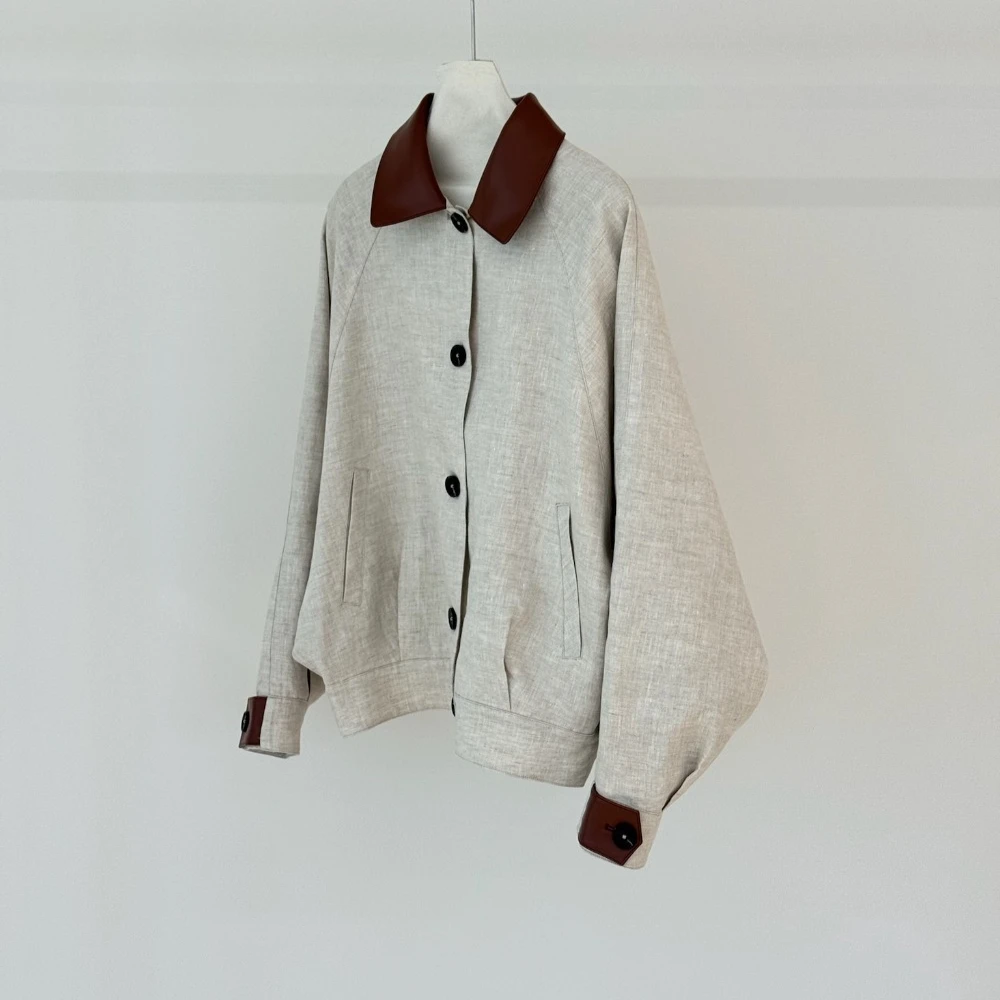 100% Linen Patchwork Jacket Women Coat