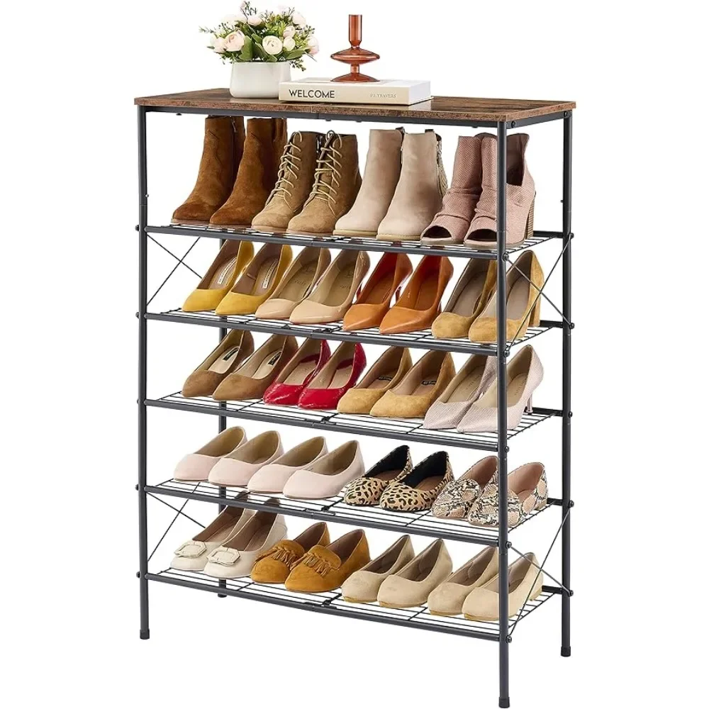 

Tajsoon 6-Tier Shoe Rack Organizer, Industrial Shoe Rack for Closet Entryway, Metal Mesh Shoe Storage Shelf with X Shape Fixed