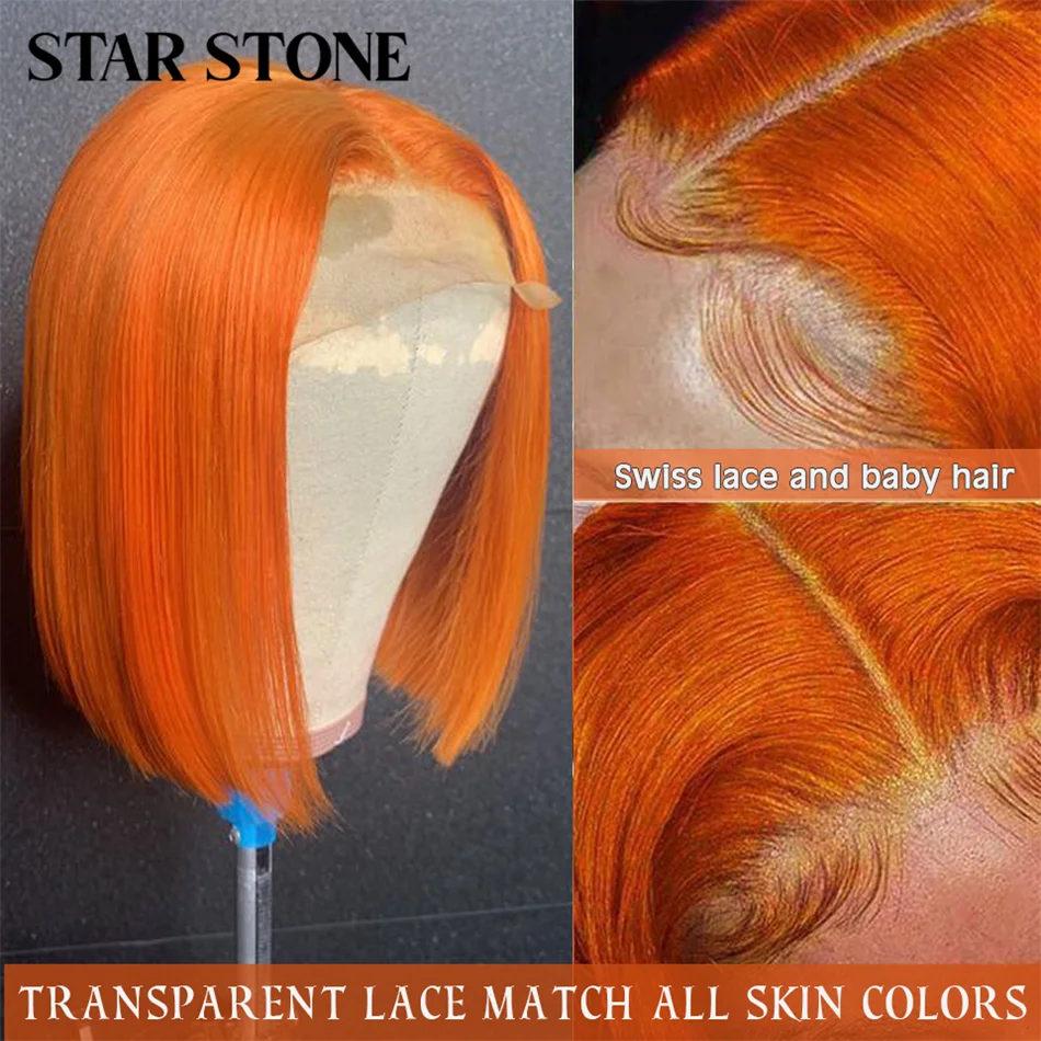 Orange Ginger Straight Bob Wig 13x4 Transparent Lace Wig Ginger Lace Front Human Hair Wigs For Women Highlight Wig Human Hair