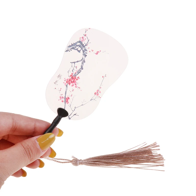 2pcs Retro Dollhouse Miniature Chinese Style Fans Tassel Double-sided Palace Court Fan Model Toy Home Decor DIY Accessories