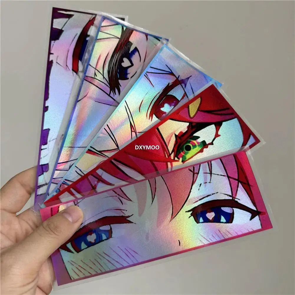 1Pc Holographic Anime Eye Square Laser Effect Waterproof Self-Adhesive Sticker for Car Window,Motorcycle Helmet,Exterior Decor