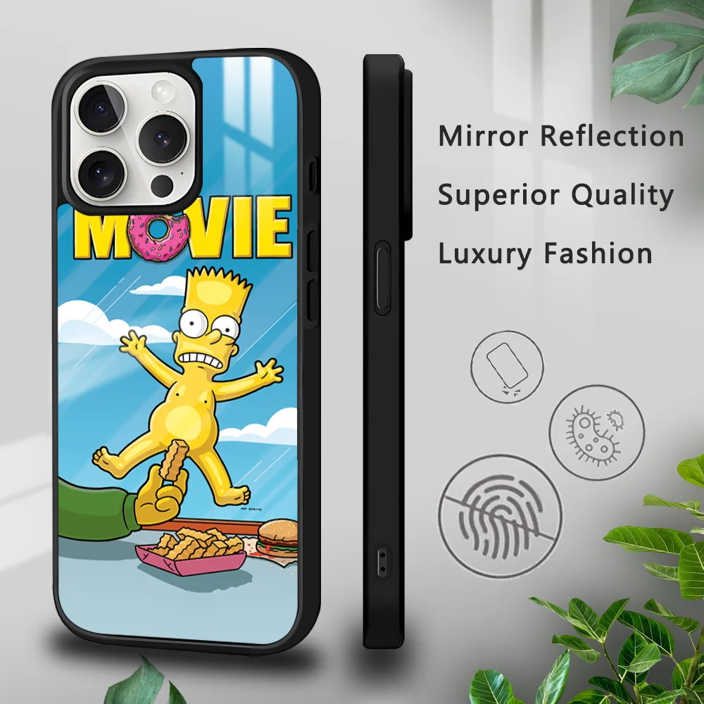 

The Simpsons Funny Spoof Phone Case For iPhone 15 14 13 12 11 Pro Xs Max Mini XR X 7 8 Plus luxury Mirror Hard Funda Anti Drop