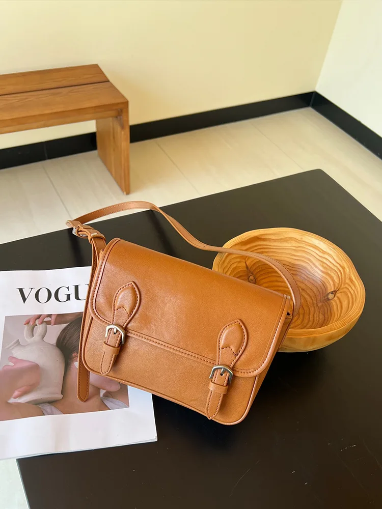 Women Genuine Leather Bag Retro Senior Sense Vegetable-tanned Cowhide Shoulder Bag Casual Versatile Crossbody Bag For Commuting