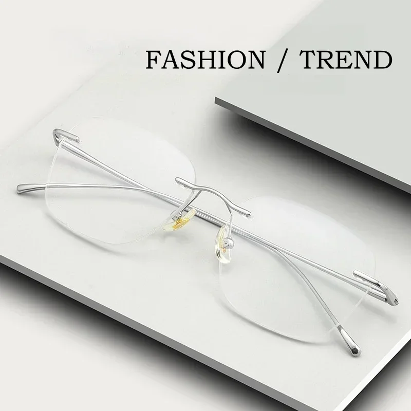 

Retro Square Optical Prescription Frames Rimless Glasses Men Fashion Ultra-light Decorative Eyewear Women Pure Titanium 8978