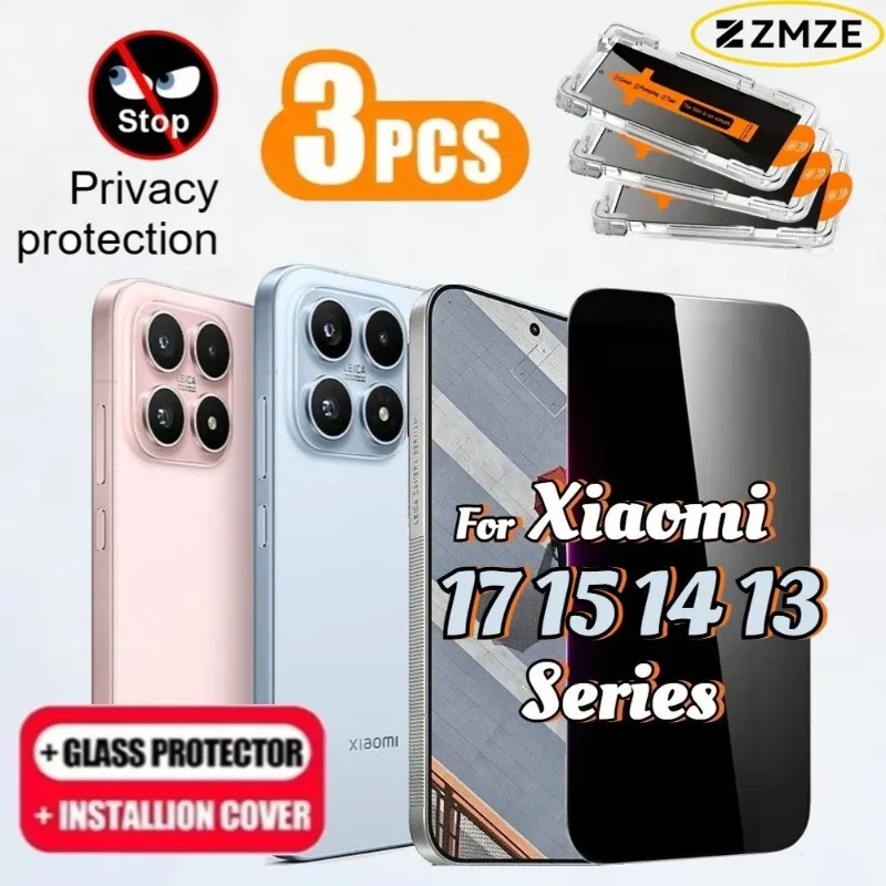 3er-Pack Sichtschutzfolie für Xiaomi 15S 15T 14T 13T Pro 17 Ultra 17 Pro Max 15 14 13 Staubfreie Hartglas-Schutzfolie