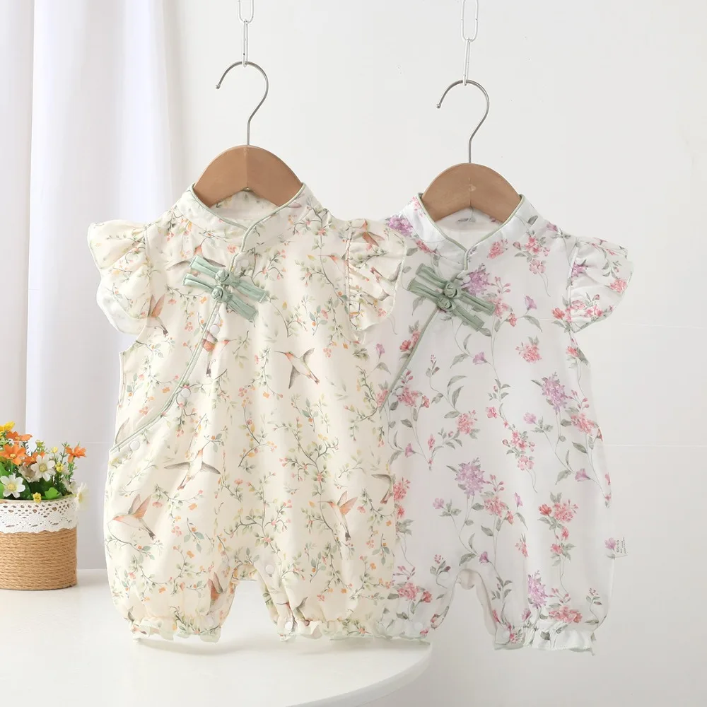 2026 Summer New Baby Clothing Chinese Style Thin Short Sleeve Jumpsuit Cool and Breathable Baby Girl Clothing