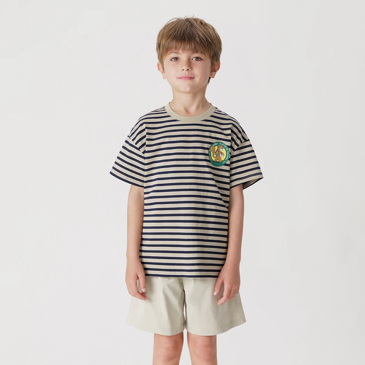 

MARC&JANIE Outdoor Style Boys Squirrel Striped Short Sleeve T-Shirt Kids' Tops for Summer 240503