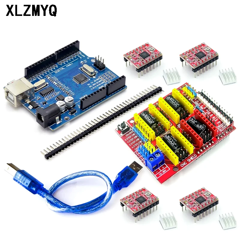 Гравировальный станок с ЧПУ Shield V3, 3D-принтер + 4 шт., шаговый драйвер DRV8825 или плата расширения драйвера шагового двигателя A4988 для Arduino Гравировальный станок с ЧПУ Shield V3, 3D-принтер + 4 шт., шаговый драйвер DRV8825 или плата расширения драйвера шагового двигателя A4988 для Arduino
