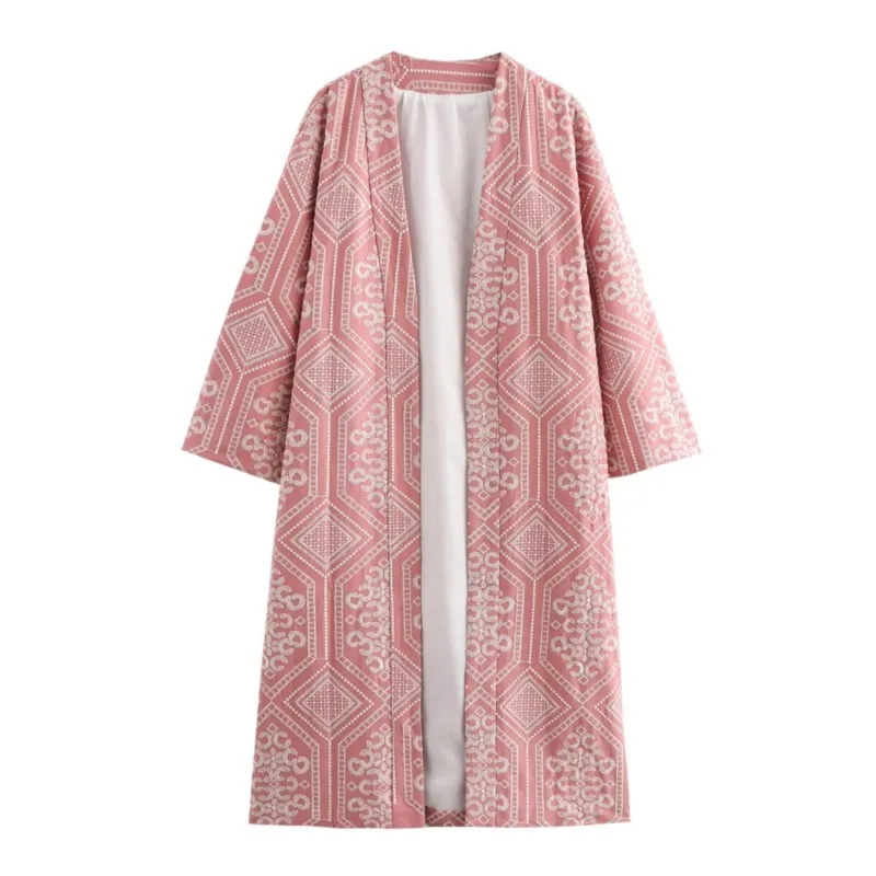 TRAF Women Embroidered Kimono Style Outerwear for Autumn Clothing Casual Coat holiday Style Outerwear Cardigan Style Female Coat