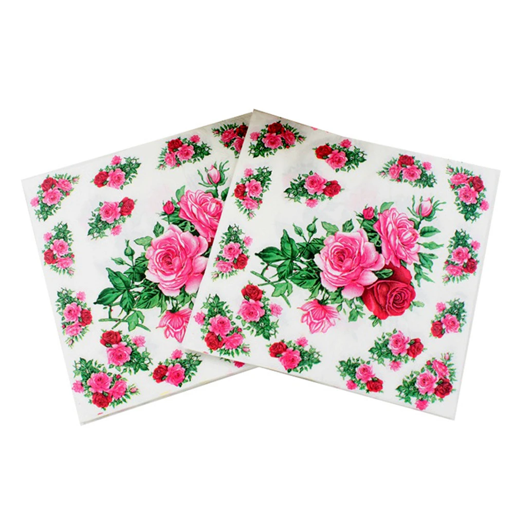 

20pcs Servilletas Decoupage Vintage Green Pink Table Napkins Paper Tissues Printed Flower Rose Wedding Birthday Party Decoration