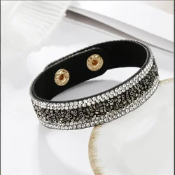 2022 Newest Fashion Women's Leather Wrap Bracelet Colorful Crystal Beads Metal Button Clasp Bracelet Handmade Jewelry Bohemian