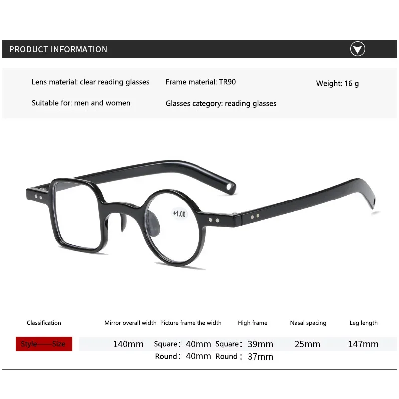 TR Tiny Transparent Reading Glasses Men's Eyeglasses Frame Retro Anti Blue Square Eyeglasses Smart Men's Glasses For Reading +4