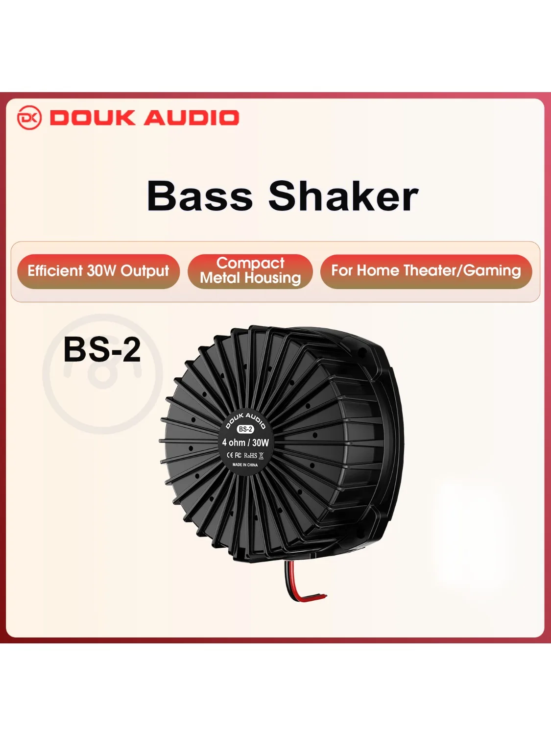 Douk Audio BS-2 30W Wibrator Basowy Transduser Dotykowy 4 Ohm do Krzesła Gamingowego Sim Racing, Kina Domowego, Wibracji — zdjęcie produktu 7