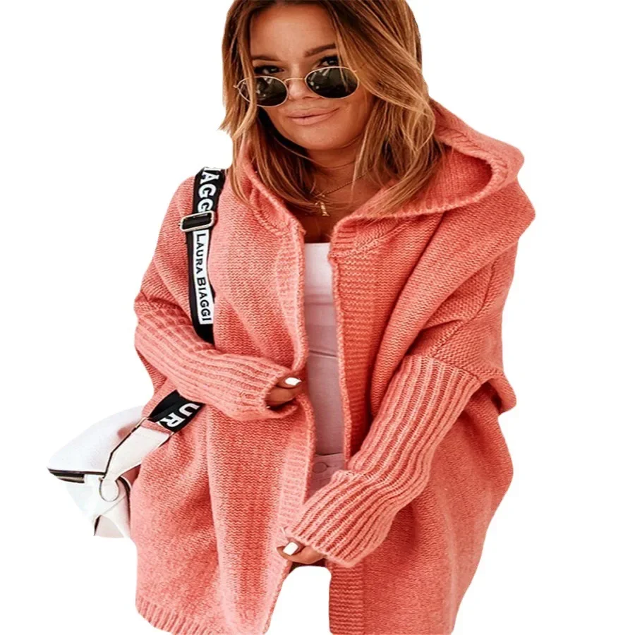 Sweaters for Women 2023 Autumn/Winter Hooded Long Sleeve Long Knitted Cardigan Coat Oversized Sweater Women Clothing Women Tops