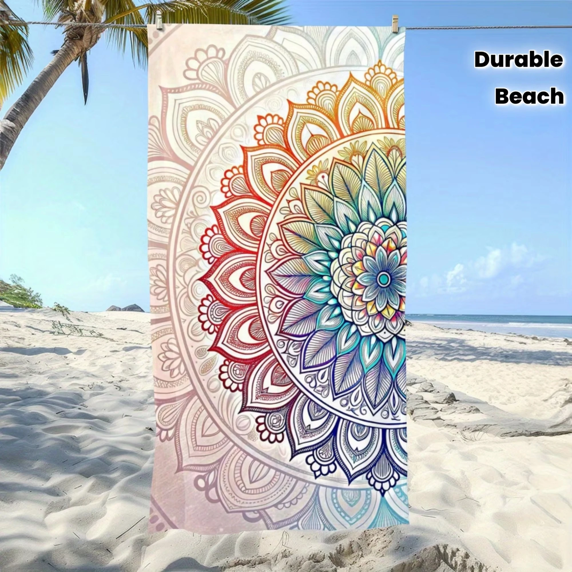 1 Stück Lebendiges Mandala-Blumen-Strandtuch Großes Langlebiges Mikrofaser-Strandtuch mit Filigranem Design