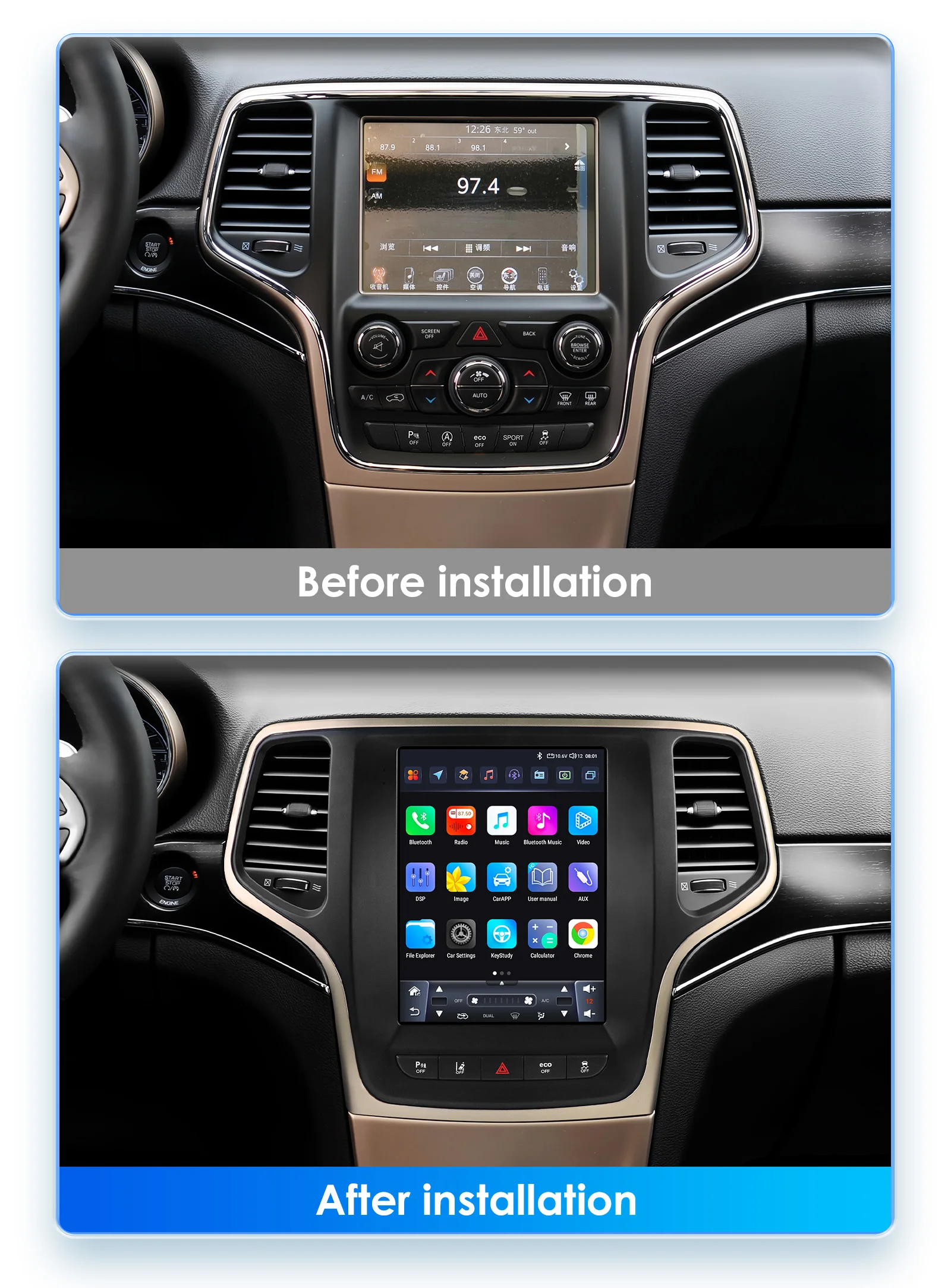 Hizpo 9,7-Zoll-Android-Auto-Multimedia-Player für Jeep Grand Cherokee 2014 - 2022 Carplay Navigation GPS 4G WIFI Stereo Radio BT – Detail 7