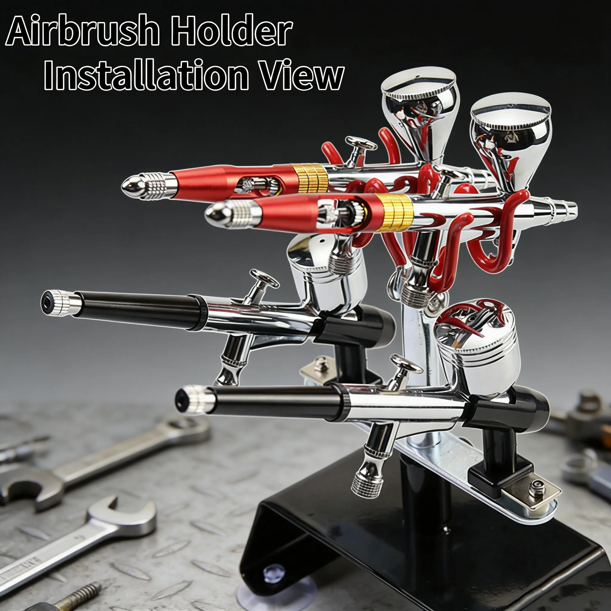 Airbrush Stand & Workstation Holder Set — 360° Rotatable, Holds Up to 4 Airbrushes Includes Mounting Accessories
