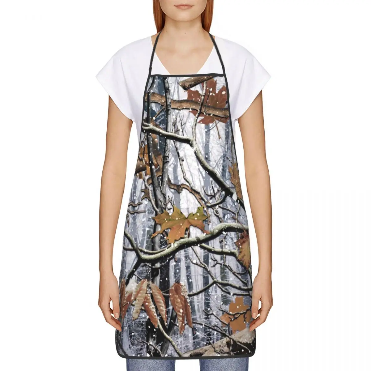 Custom Unisex Hunting Camo Tree Camouflage Snow Pattern Kitchen Chef Cooking Baking Apron Women Men Tablier Cuisine for Painting