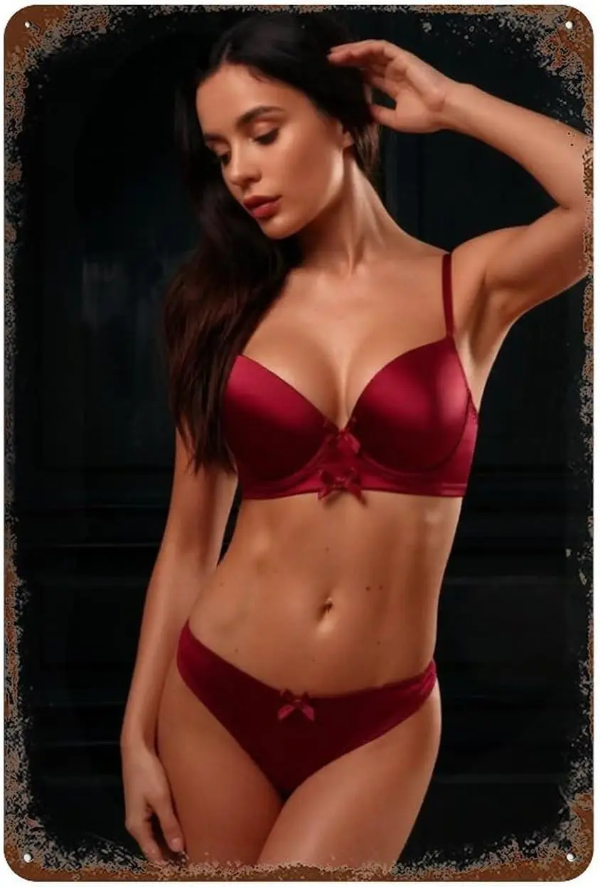 Sexy Woman Vintage Bikini Metal Tin Sign   | Great for man cave, restaurant, coffee shop, office, studio, beach house, entertain