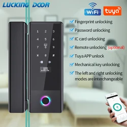 2.4G Wifi Tuya APP Control Lock Glass Sliding Door Smart Fingerprint Lock Touchscreen Keypad RFID Card for Framed Frameless Door