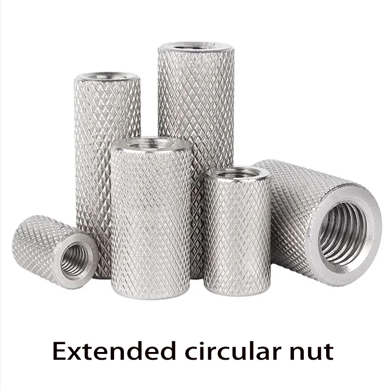 

304 （A2-70）Stainless Steel 2/ 5pcs Round Knurled Coupling Long Extenion Thumb Tighten Nuts M3 M4 M5 M6 M8 M10 M12