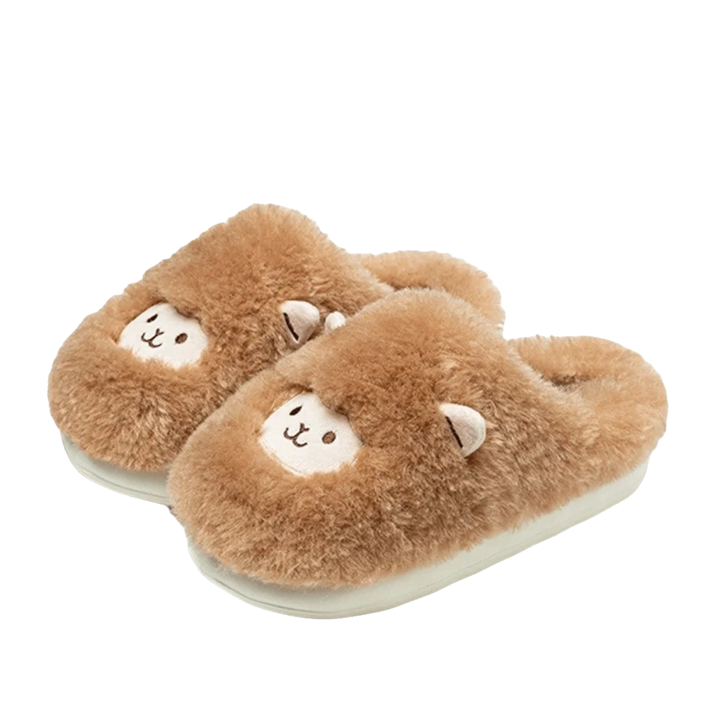 Thicken Warm Plush Sheep Slippers Cartoon Goat Year Autumn Winter Slippers Fluffy Texture Cotton Sandals Women Men Slipper
