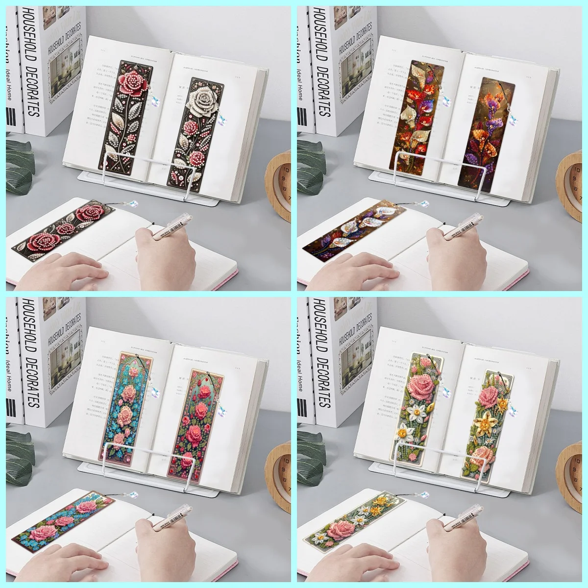 3-Piece Diamond Painting Set Bookmark Rose Series Acrylic Material Handmade DIY Production Reading Mark Valentine's Day Gift