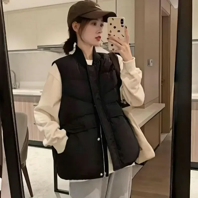 Stand Collar Women's Vests Half Short Elegant Warm Insulated Lady Padded Cotton Giletes Coats on Sale Cold Winter Clothing Cheap