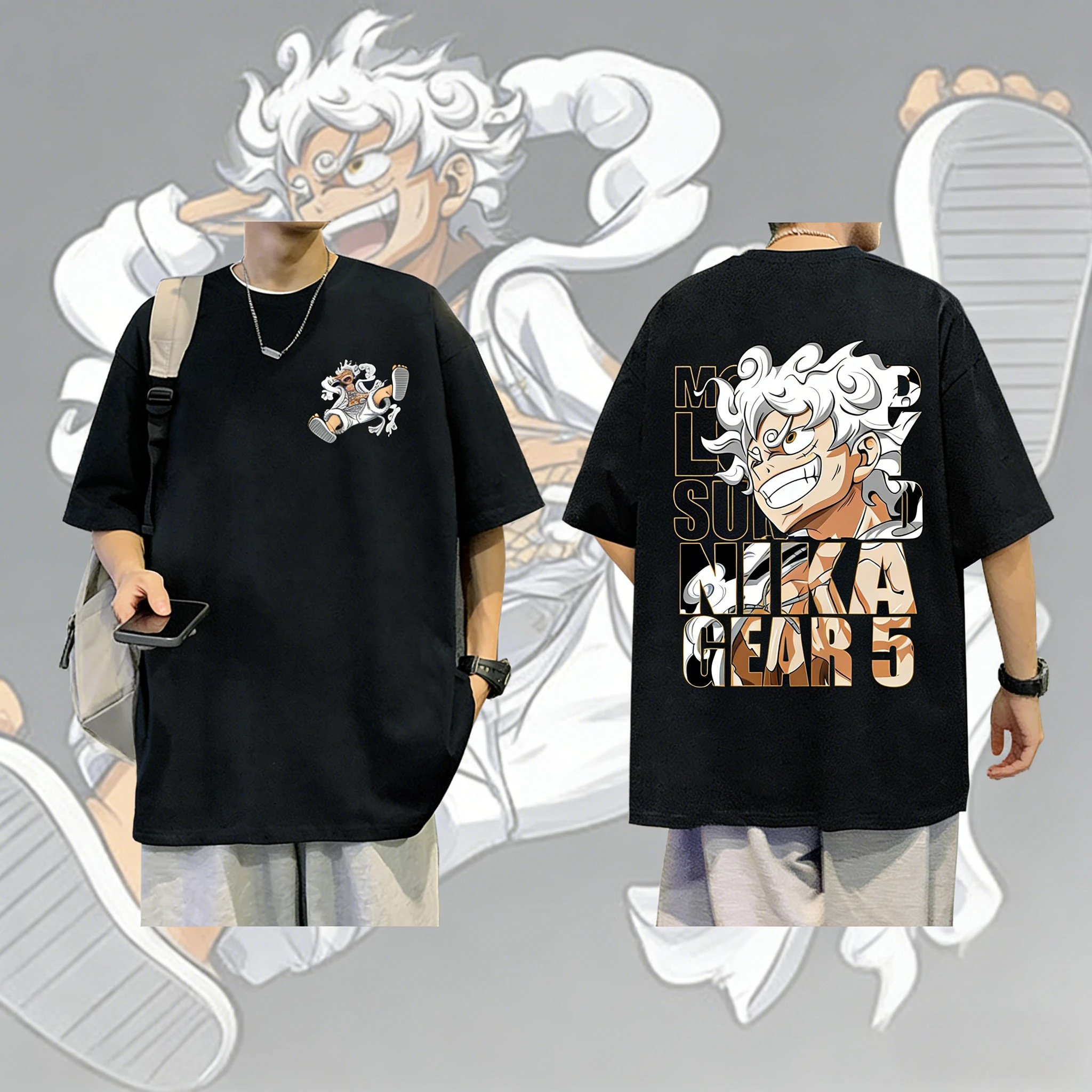 

2026 Summer "Five-Level Sun God Nika" Street Trend Theme 100% Cotton Printed Loose T-Shirt for Men and Women, Parent-Child Set