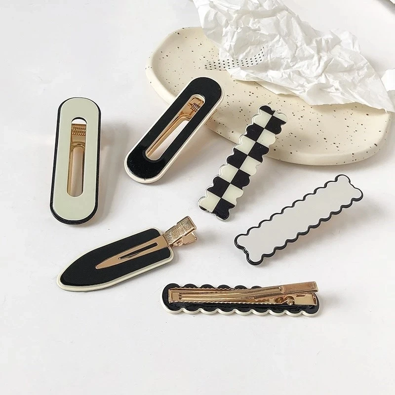 2/4/6Pcs Hairpin Women Checkerboard Plaid Hair Clip Korean Trend Acrylic Bangs Broken Hairpin Duckbill Girl Hair Accessories