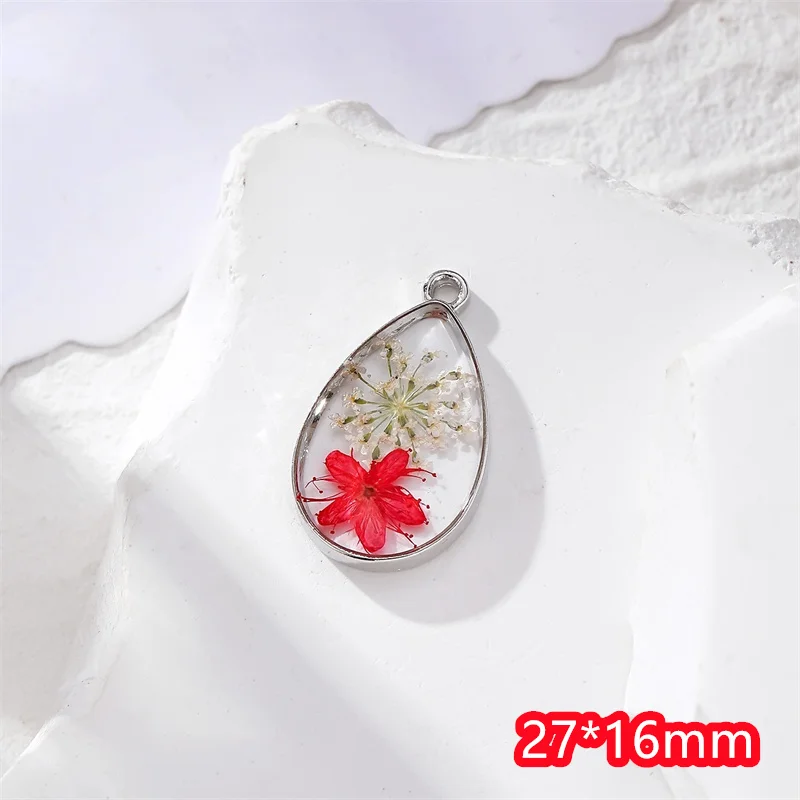 أحدث 30 قطعة/الوحدة اللون الطبيعي المجففة زهرة الأساسية الهندسة قطرة الماء شكل سبيكة العائمة المدلاة الخرز diy مجوهرات الإكسسوار #3