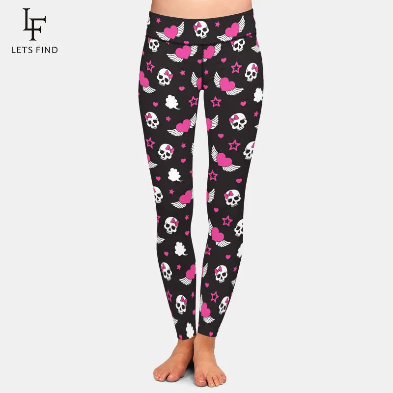 LETSFIND-Leggings con estampado Digital 3D para mujer, calaveras y alas, cintura alta, elásticos, ajustados, Sexy