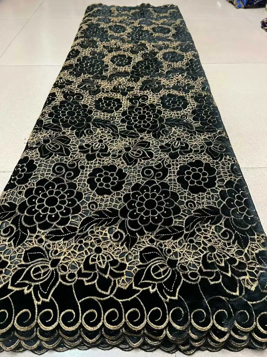 قماش دانتيل مخملي أفريقي جبر حبل لذيذ غزل مخملي مطرز لـ Aso Ebi مادة جميلة للملابس والديكور المنزلي