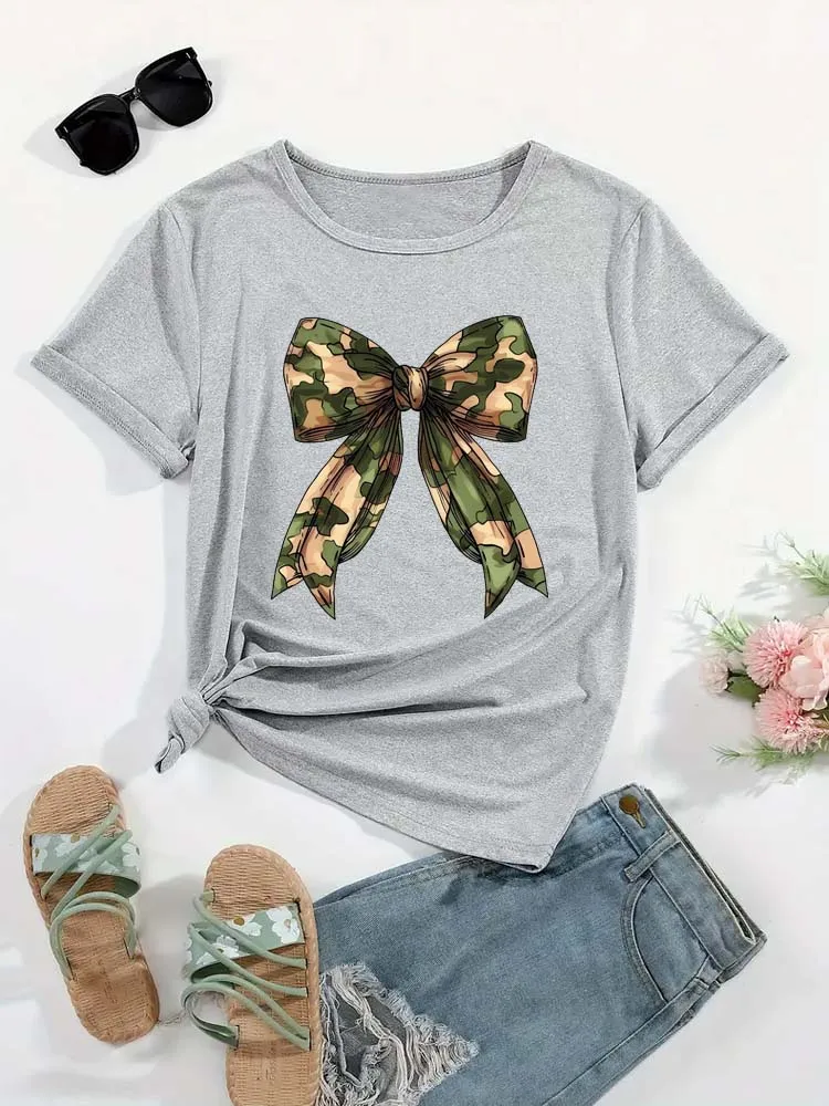 صيف جديد 90s ليوبارد طباعة القوس قصيرة الأكمام ملابس منقوشة المرأة تي شيرت Harajuku الجرافيك الملابس النسائية تي شيرت